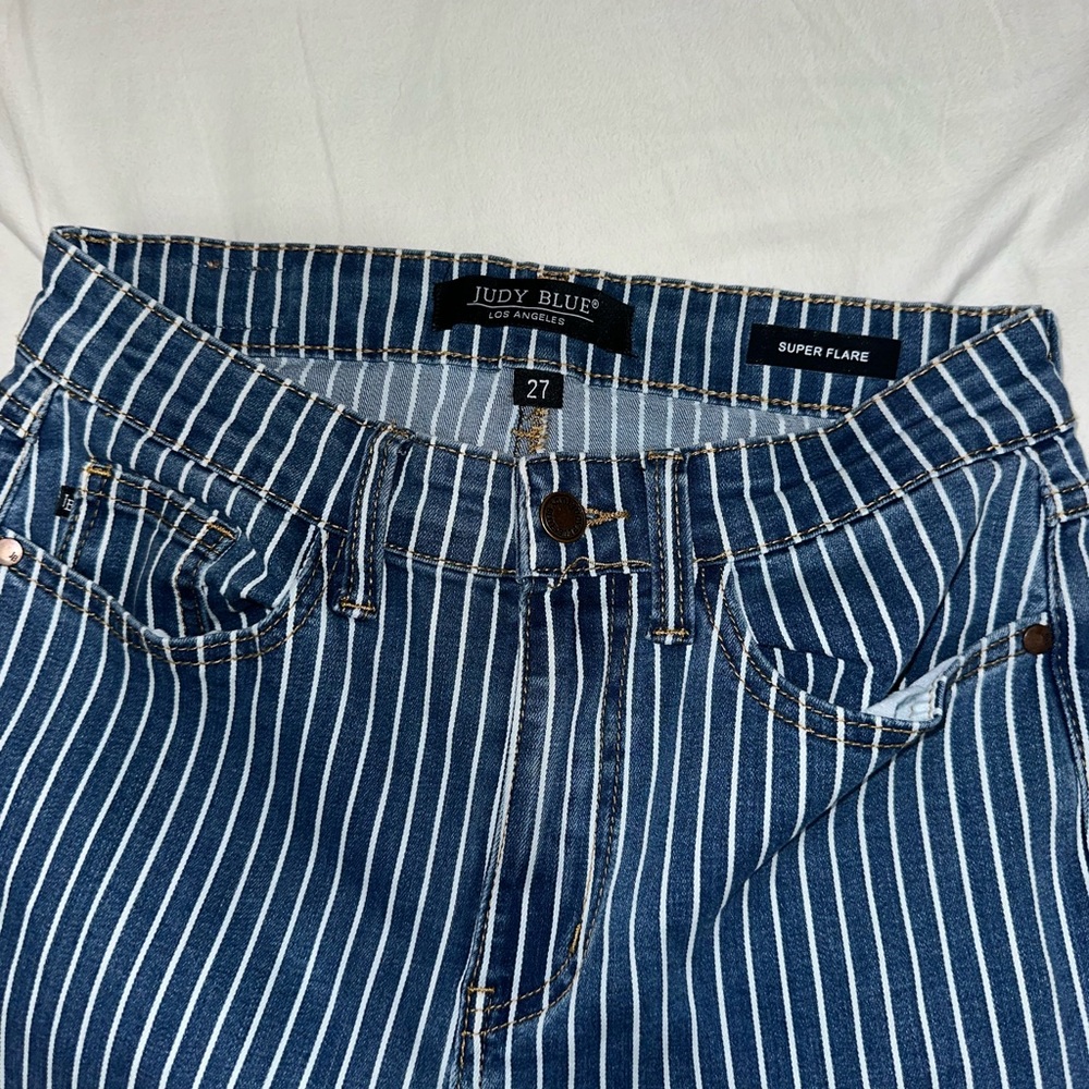 Judy Blue Navy and White Striped Flare Pants - Picture 6 of 6